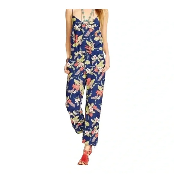 Polo Ralph Lauren V-Neck Drawstring Waist Blue Floral Jumpsuit Women’s size M - Picture 4 of 16